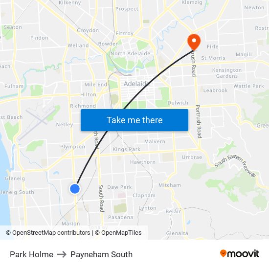 Park Holme to Payneham South map