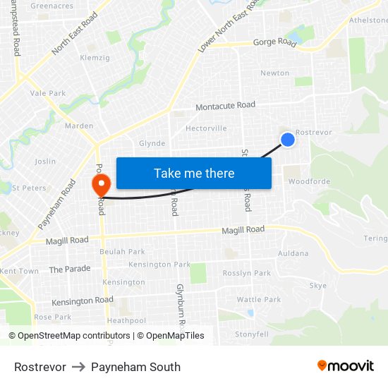 Rostrevor to Payneham South map