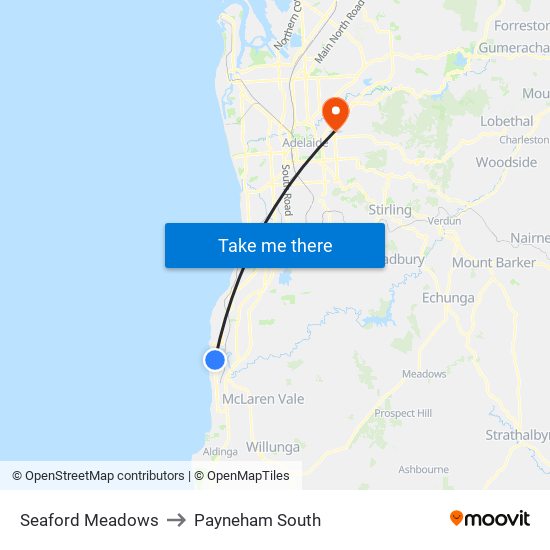 Seaford Meadows to Payneham South map