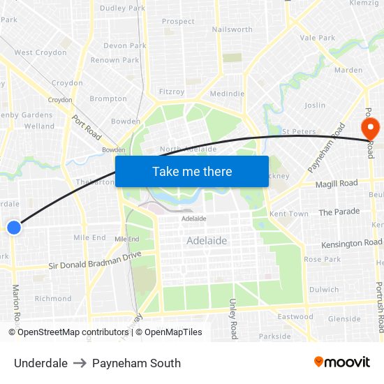 Underdale to Payneham South map