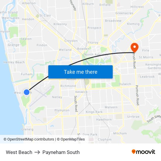 West Beach to Payneham South map