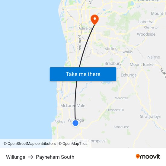 Willunga to Payneham South map