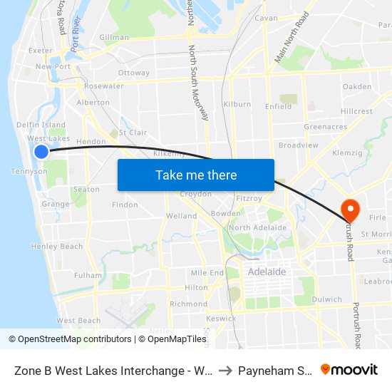 Zone B West Lakes Interchange - West side to Payneham South map