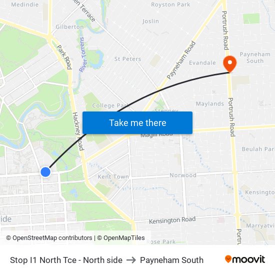 Stop I1 North Tce - North side to Payneham South map