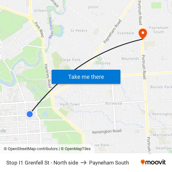 Stop I1 Grenfell St - North side to Payneham South map