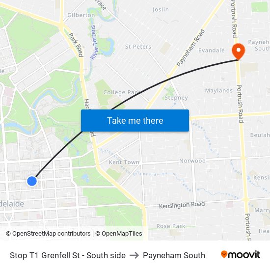 Stop T1 Grenfell St - South side to Payneham South map