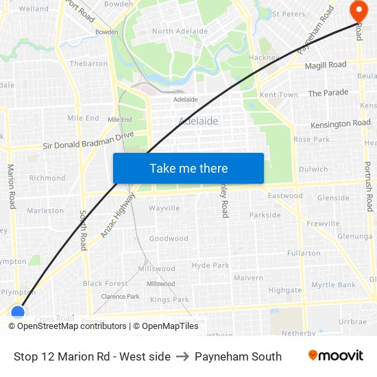 Stop 12 Marion Rd - West side to Payneham South map