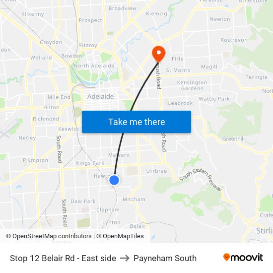 Stop 12 Belair Rd - East side to Payneham South map