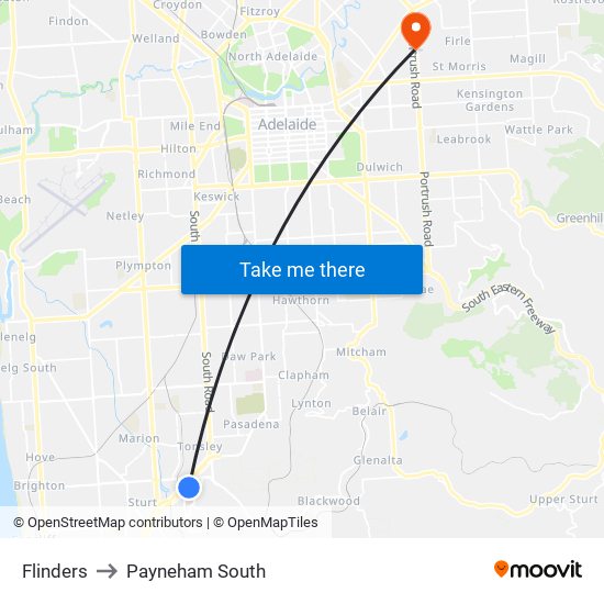 Flinders to Payneham South map