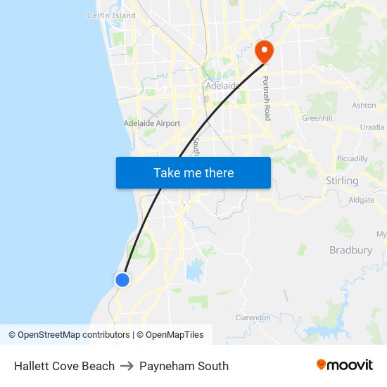 Hallett Cove Beach to Payneham South map