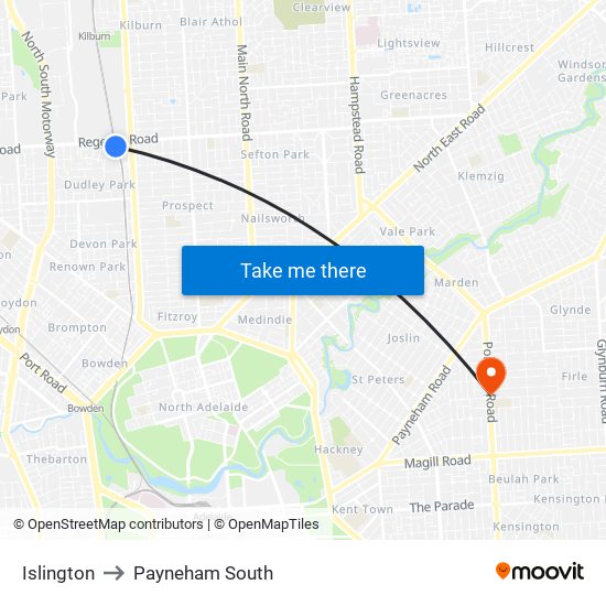 Islington to Payneham South map