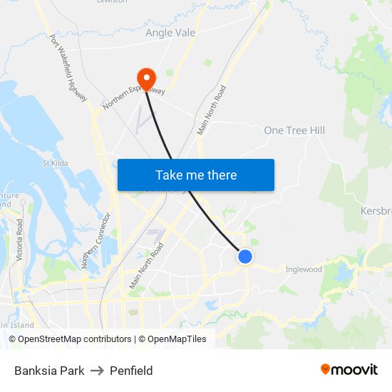 Banksia Park to Penfield map
