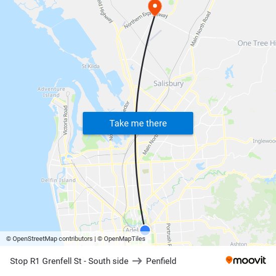 Stop R1 Grenfell St - South side to Penfield map