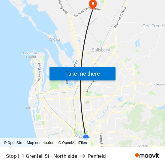 Stop H1 Grenfell St - North side to Penfield map