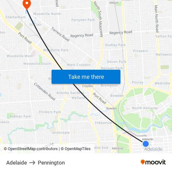 Adelaide to Pennington map