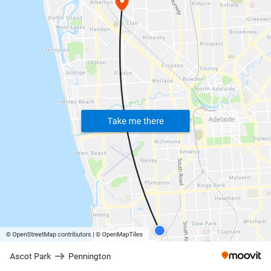 Ascot Park to Pennington map