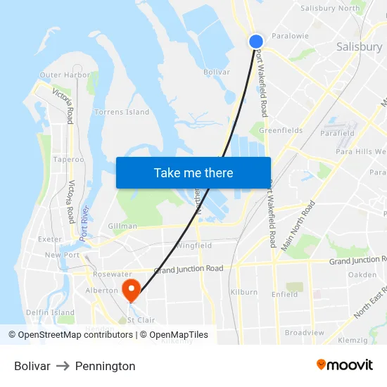 Bolivar to Pennington map