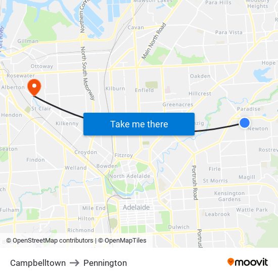 Campbelltown to Pennington map
