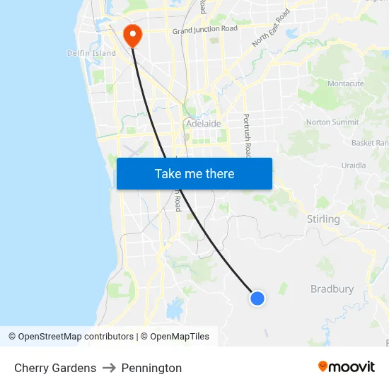 Cherry Gardens to Pennington map