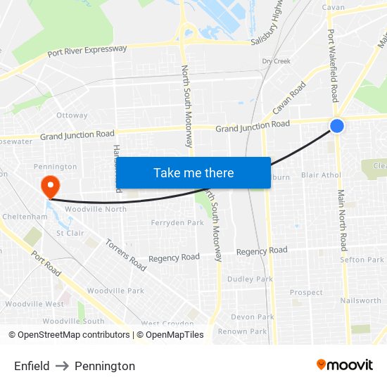 Enfield to Pennington map