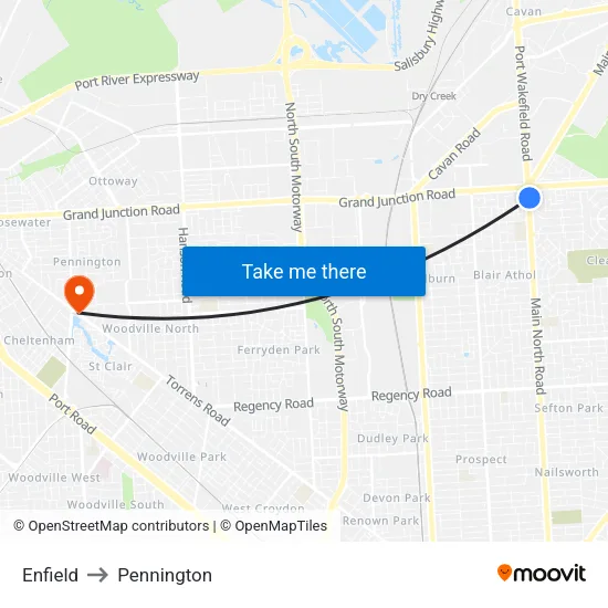 Enfield to Pennington map