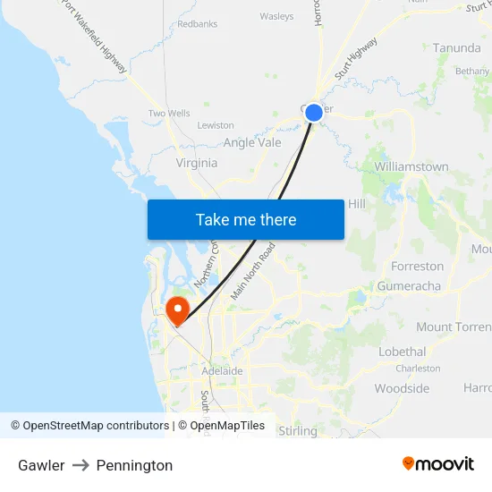 Gawler to Pennington map