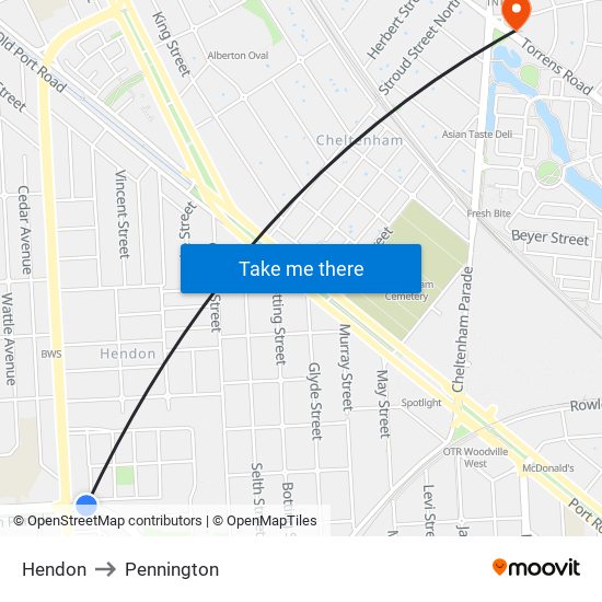 Hendon to Pennington map