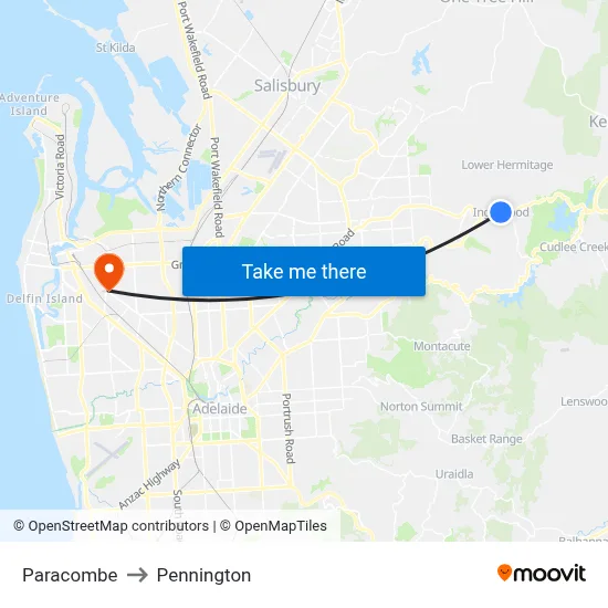 Paracombe to Pennington map