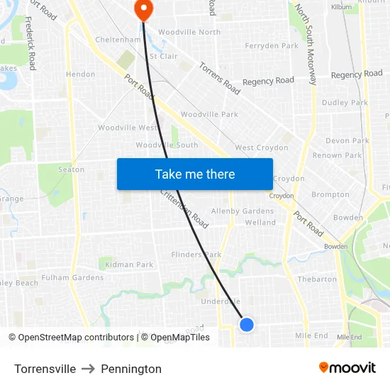 Torrensville to Pennington map