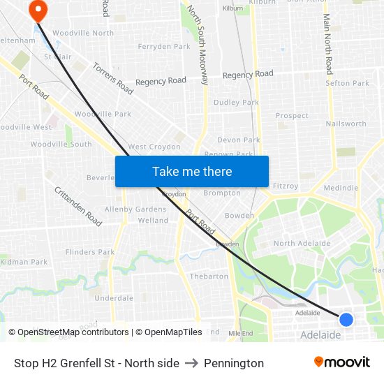 Stop H2 Grenfell St - North side to Pennington map