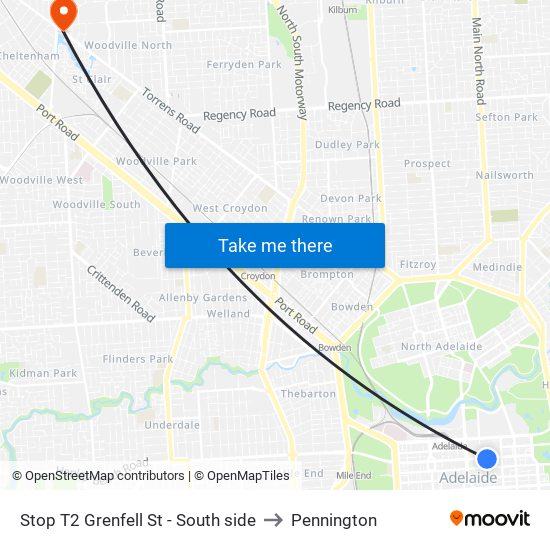 Stop T2 Grenfell St - South side to Pennington map