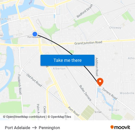 Port Adelaide to Pennington map