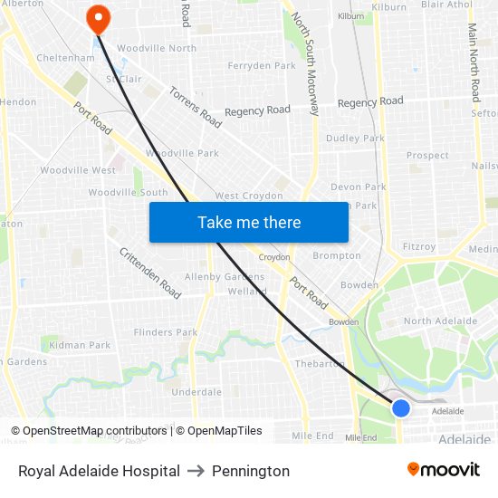 Royal Adelaide Hospital to Pennington map