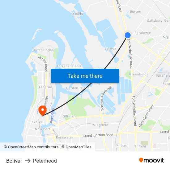 Bolivar to Peterhead map