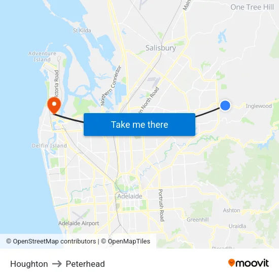 Houghton to Peterhead map