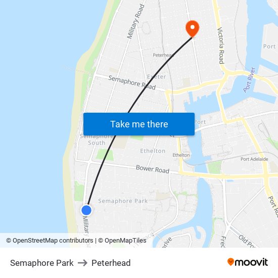 Semaphore Park to Peterhead map