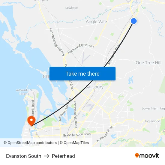 Evanston South to Peterhead map