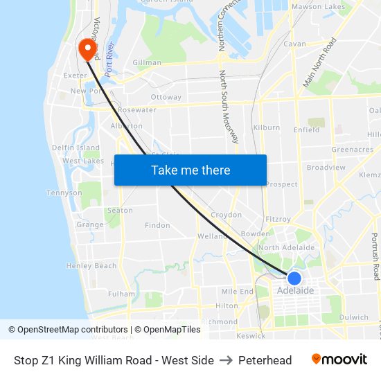 Stop Z1 King William Road - West Side to Peterhead map