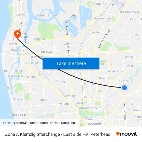 Zone A Klemzig Interchange - East side to Peterhead map