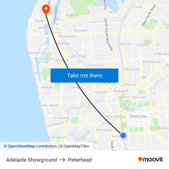 Adelaide Showground to Peterhead map