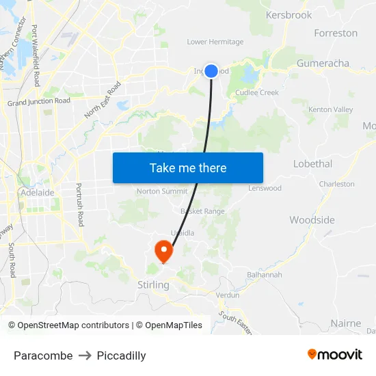 Paracombe to Piccadilly map