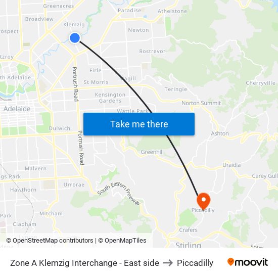 Zone A Klemzig Interchange - East side to Piccadilly map