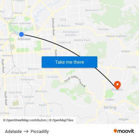 Adelaide to Piccadilly map