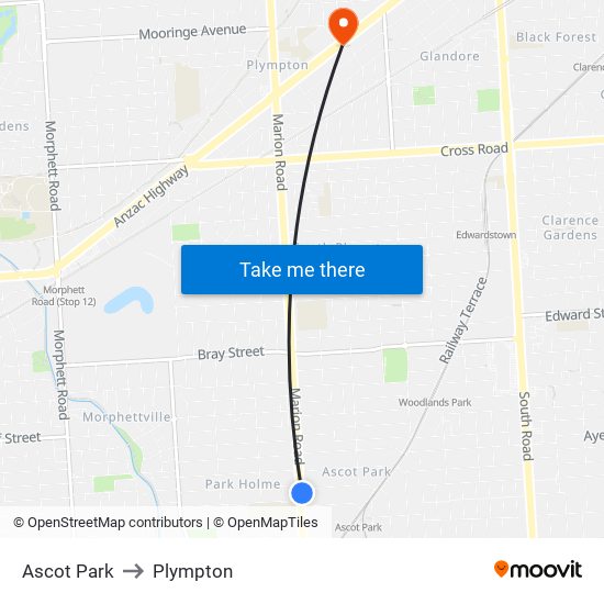 Ascot Park to Plympton map