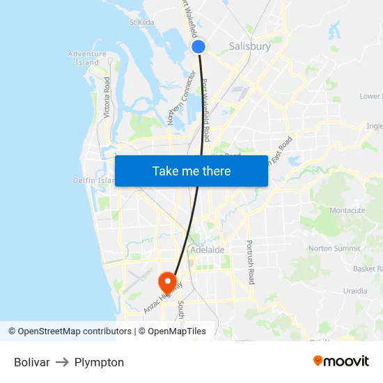 Bolivar to Plympton map