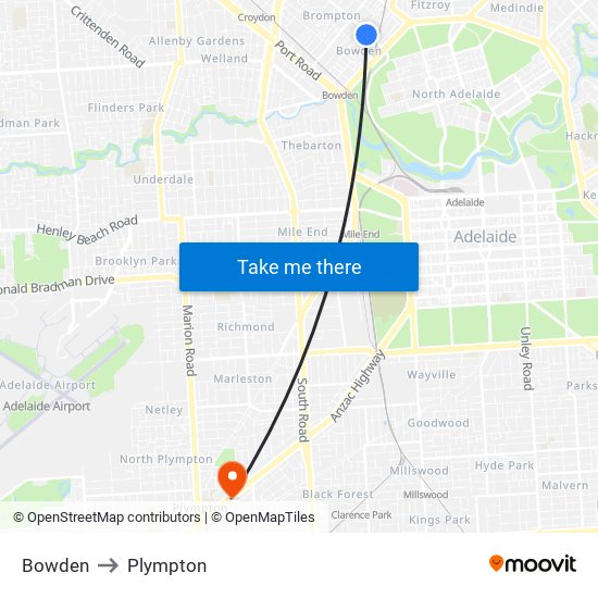 Bowden to Plympton map