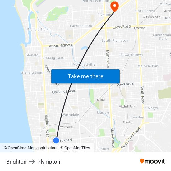 Brighton to Plympton map