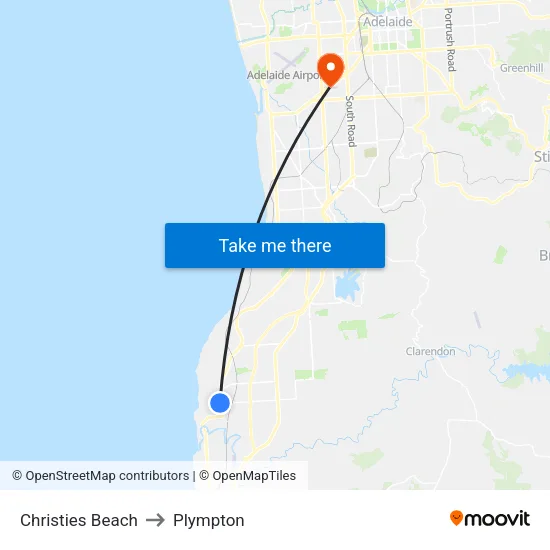 Christies Beach to Plympton map