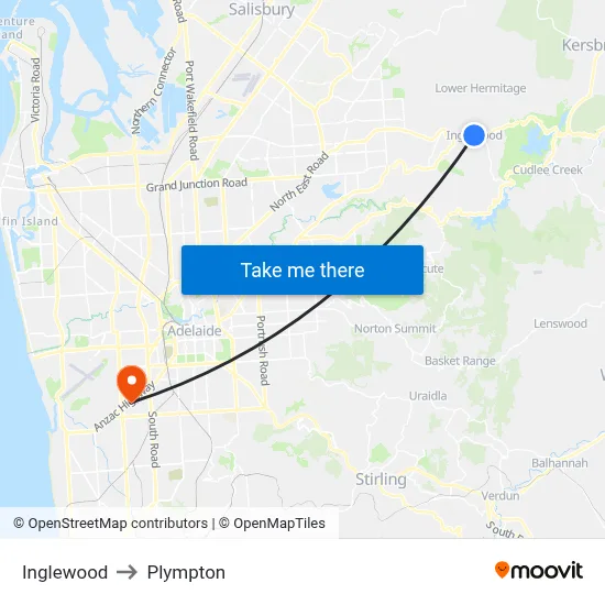 Inglewood to Plympton map