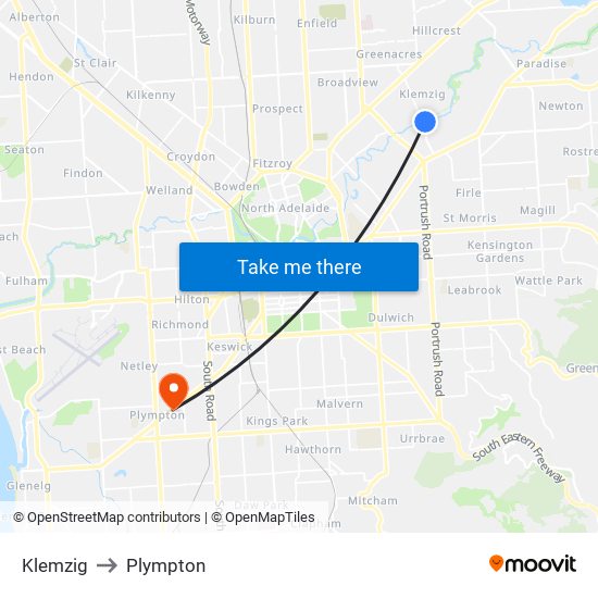 Klemzig to Plympton map